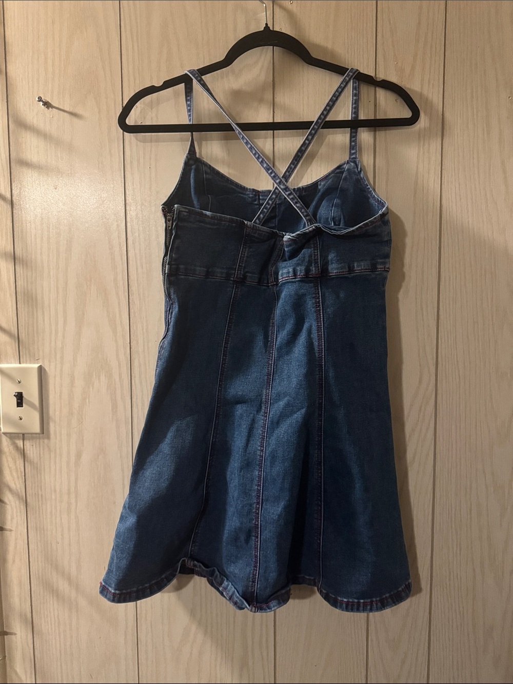 Denim Strawberry Button-Front Mini Dress - Picture 2 of 5